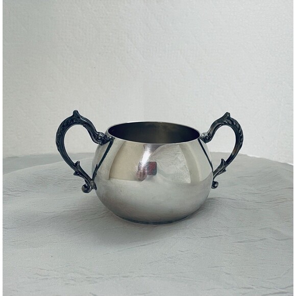 Sheridan Silver On Copper Open Sugar Bowl With Ornate Handles 2.5" Tall Vintage - Picture 2 of 9